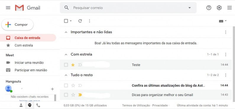 Exemplo caixa de entrada várias caixas de entrada - Gmail